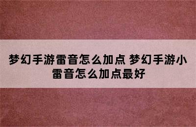 梦幻手游雷音怎么加点 梦幻手游小雷音怎么加点最好